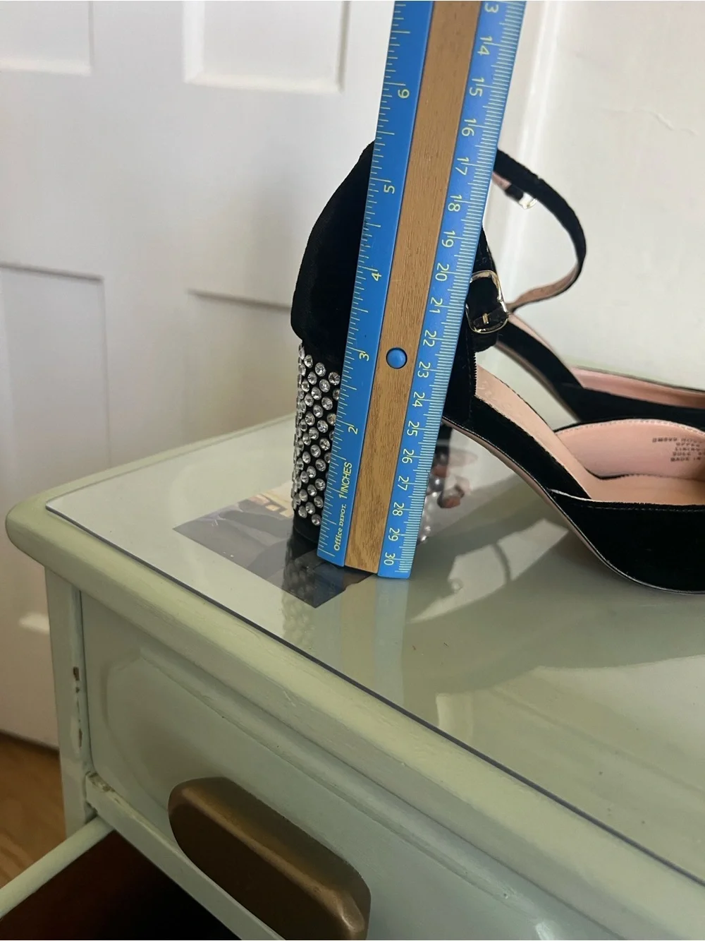 J. Crew Black Velvet Studded Block Heel Pumps with Ankle Strap